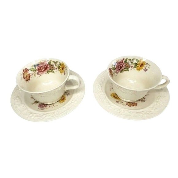 2 Eggshell Theme Homer Laughlin Made In U.S.A Teacup & Saucer Set C41N5 - Picture 1 of 16